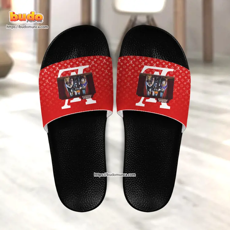 Slide sandals halloween addams family and louis vuitton gift unique slide sandals for man woman and kid